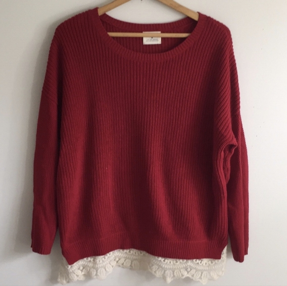 UO Pins + Needles red chunky sweater with lace - Picture 7 of 7